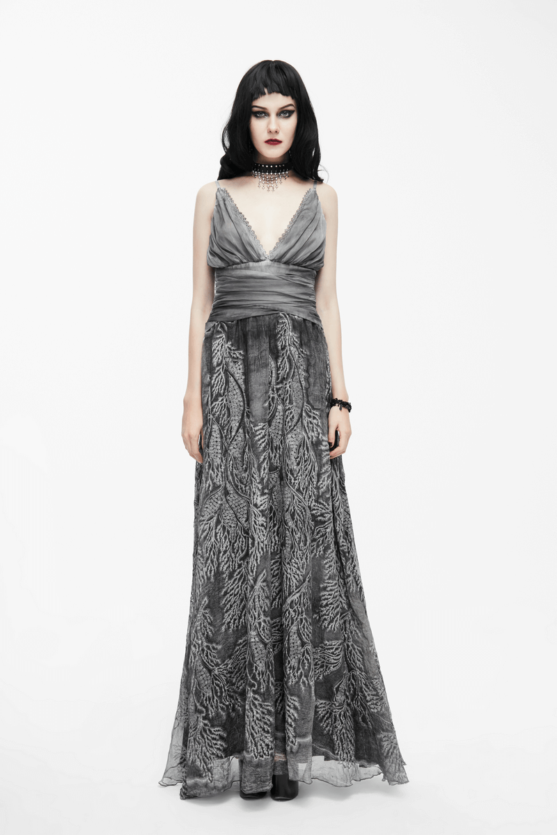 Gothic Gray Sexy Deep V Backless Dress for Women / Ladies Long Dress / Punk Fashion - image 13