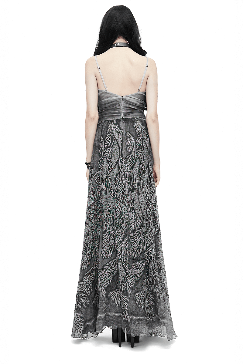 Gothic Gray Sexy Deep V Backless Dress for Women / Ladies Long Dress / Punk Fashion - image 2