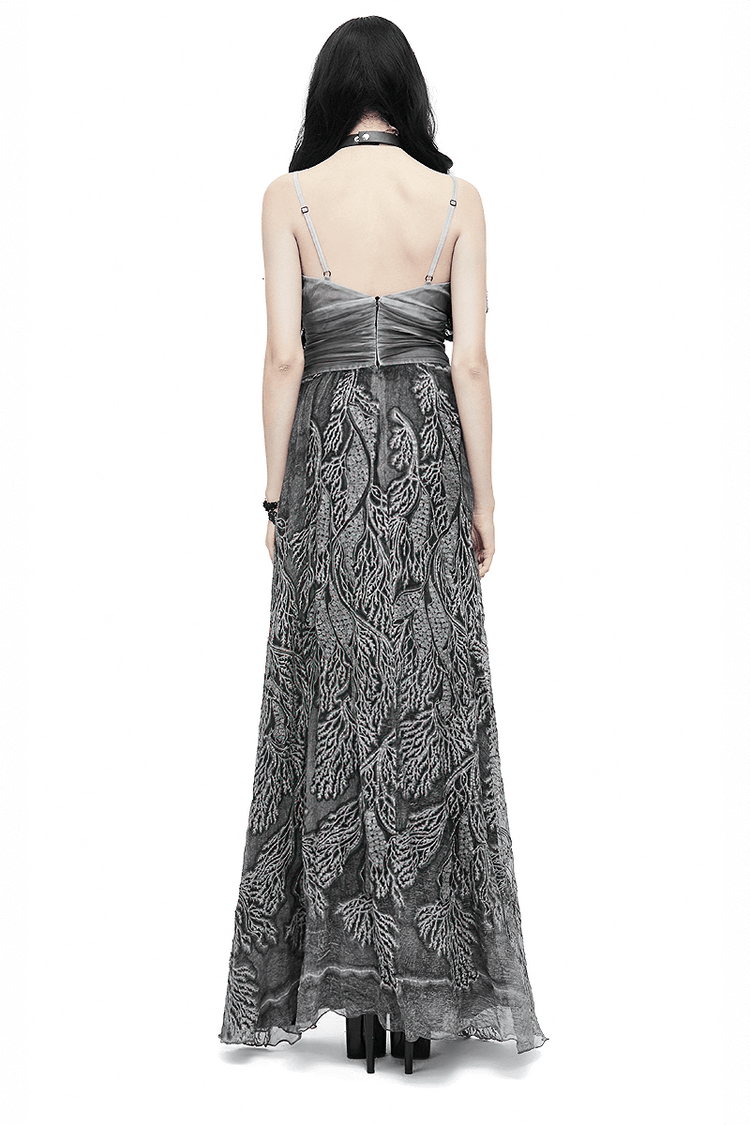 Gothic Gray Sexy Deep V Backless Dress for Women / Ladies Long Dress / Punk Fashion - image 2