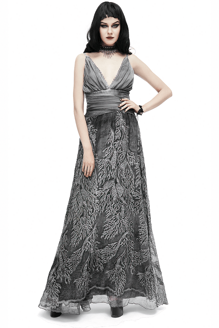 Gothic Gray Sexy Deep V Backless Dress for Women / Ladies Long Dress / Punk Fashion - image 1