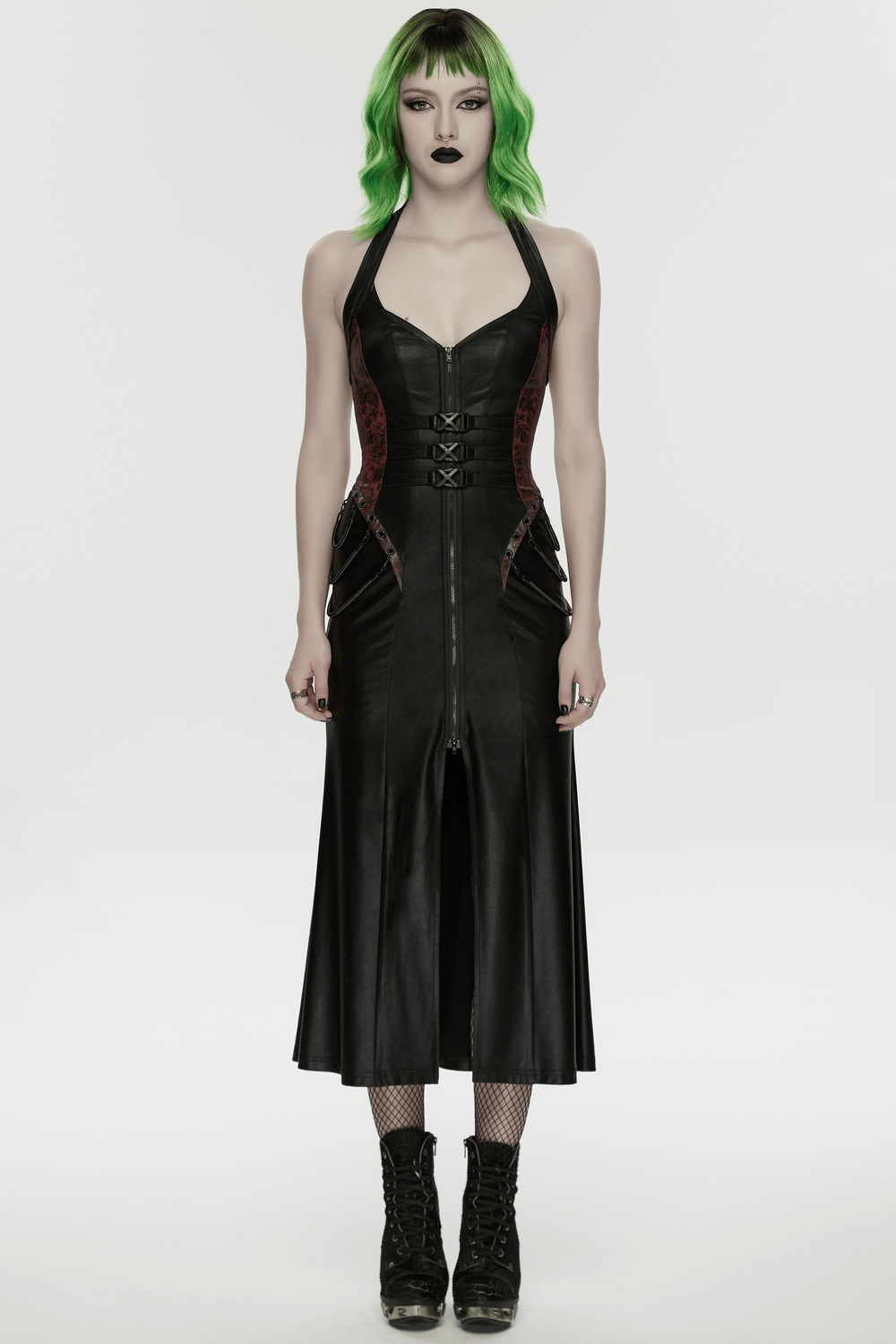 Gothic Halter Dress with Lace-Up Waist and Zipper Split - image 13
