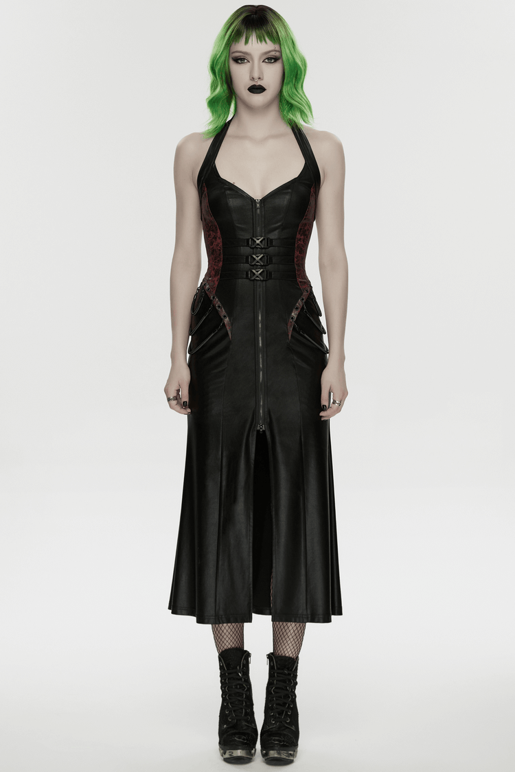 Gothic Halter Dress with Lace-Up Waist and Zipper Split - image 13