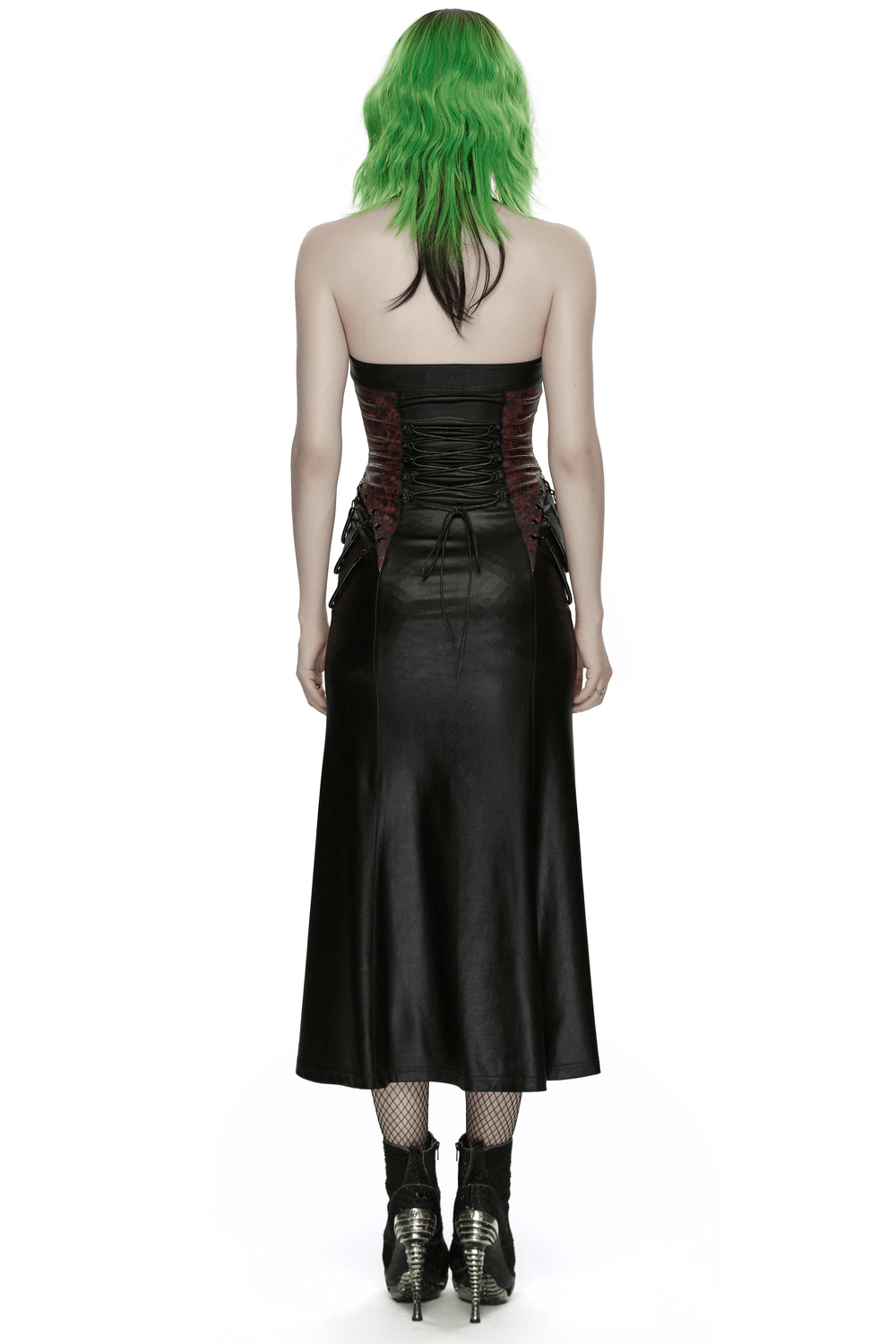Gothic Halter Dress with Lace-Up Waist and Zipper Split - image 2