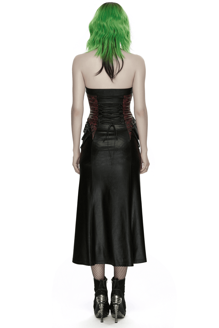 Gothic Halter Dress with Lace-Up Waist and Zipper Split - image 2