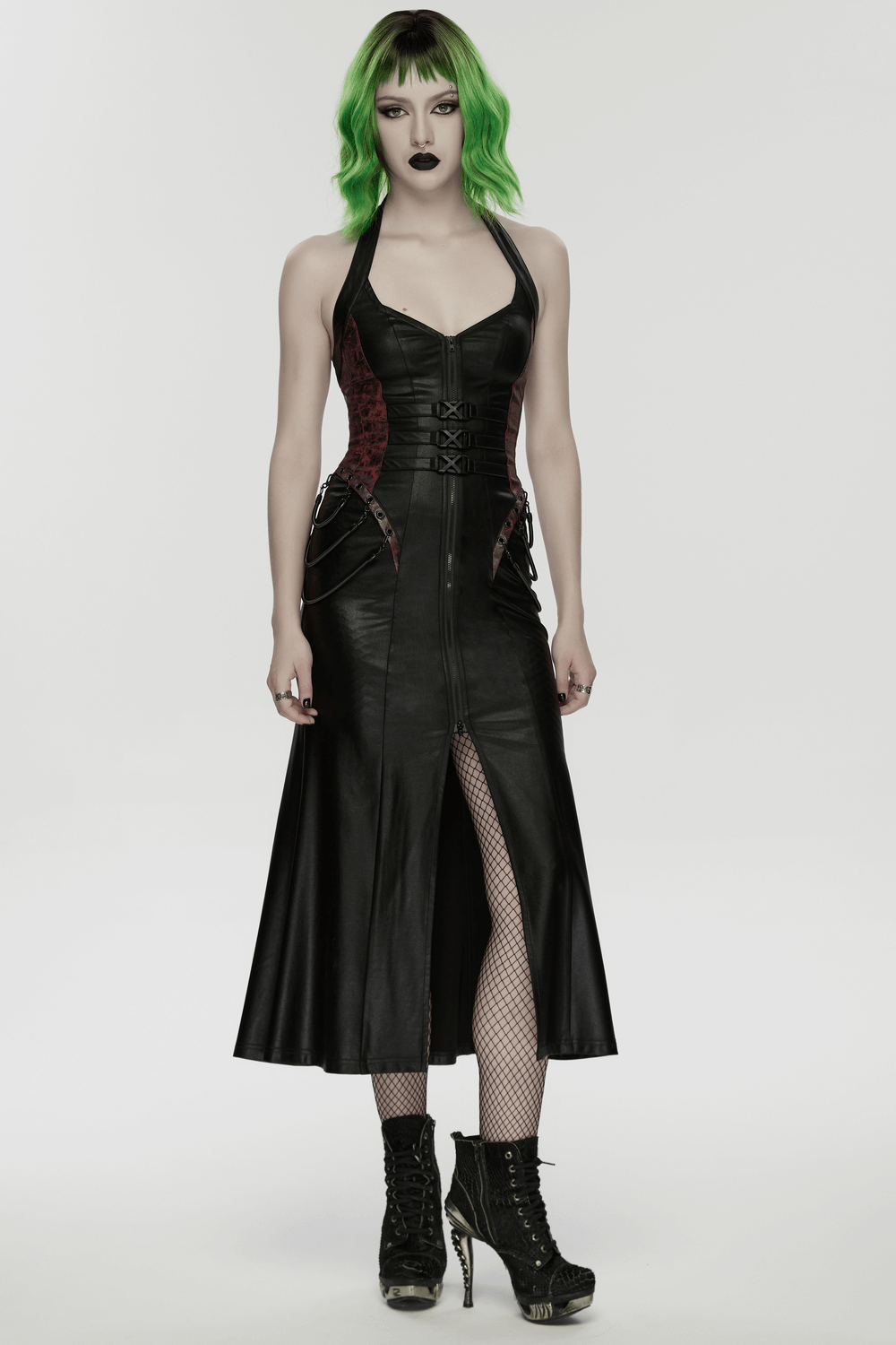Gothic Halter Dress with Lace-Up Waist and Zipper Split - image 12