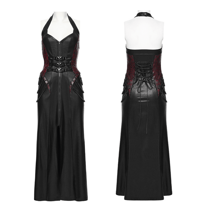Gothic Halter Dress with Lace-Up Waist and Zipper Split - image 3
