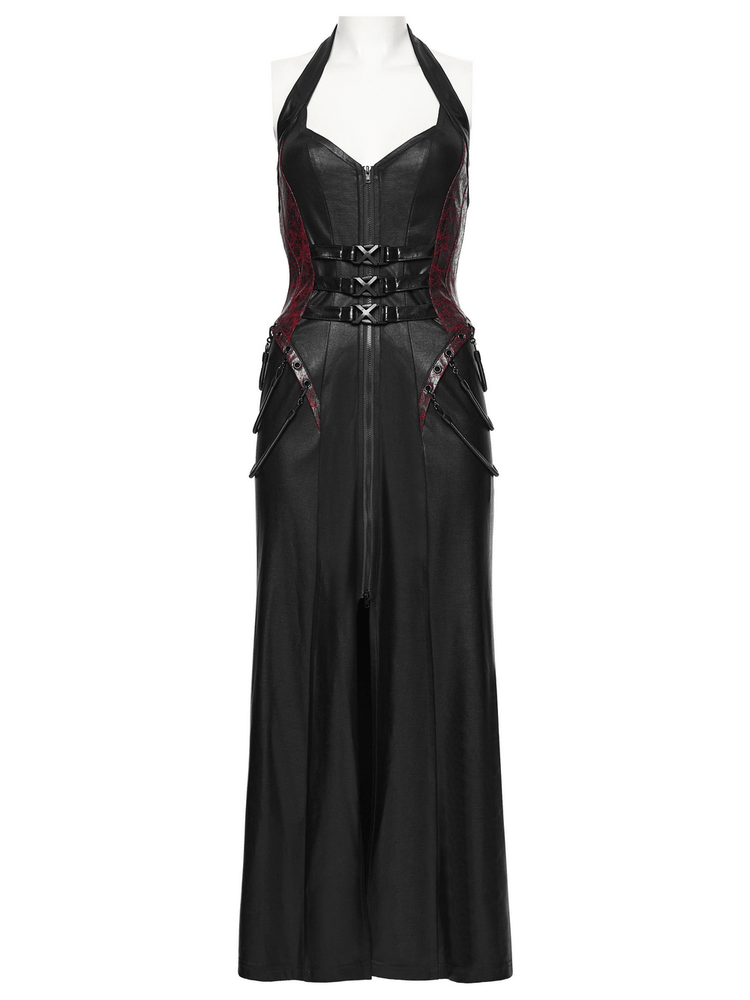 Gothic Halter Dress with Lace-Up Waist and Zipper Split - image 4
