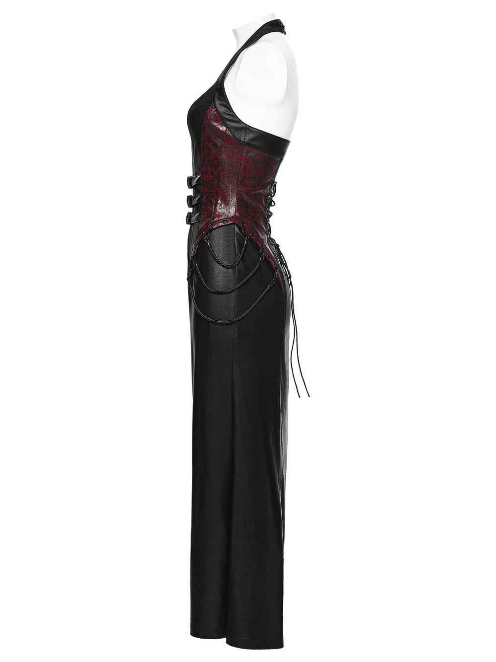 Gothic Halter Dress with Lace-Up Waist and Zipper Split - image 5
