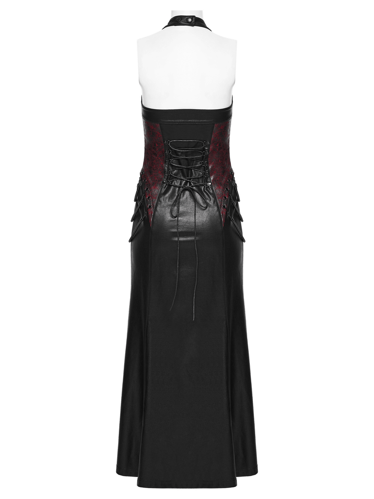 Gothic Halter Dress with Lace-Up Waist and Zipper Split - image 6