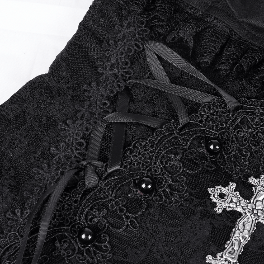 Gothic Halter Lace Mini Dress with Cross and Tapes - image 8