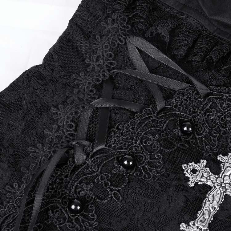 Gothic Halter Lace Mini Dress with Cross and Tapes - image 8