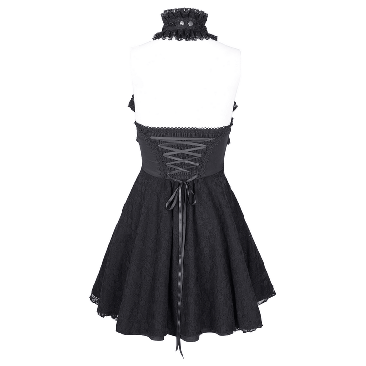Gothic Halter Lace Mini Dress with Cross and Tapes - image 5