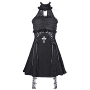 Gothic Halter Lace Mini Dress with Cross and Tapes - image 3