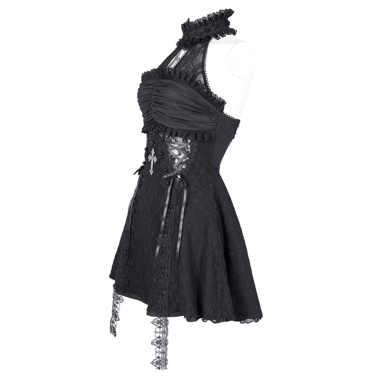 Gothic Halter Lace Mini Dress with Cross and Tapes - image 4