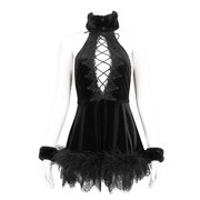 Gothic Halterneck Velvet Short Dress / Sexy Open Back Black Dress for Women - image 3
