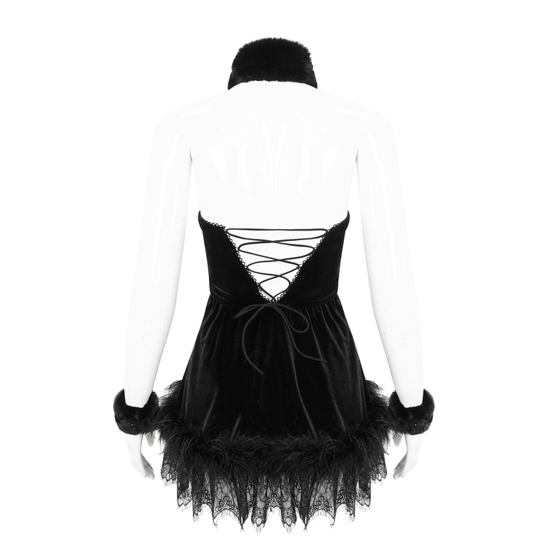 Gothic Halterneck Velvet Short Dress / Sexy Open Back Black Dress for Women - image 4