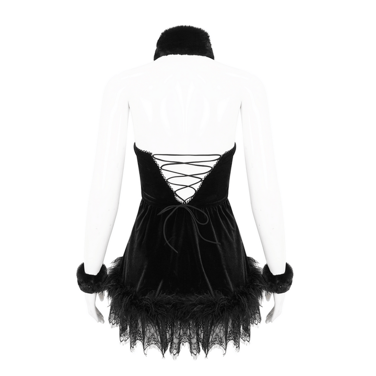 Gothic Halterneck Velvet Short Dress / Sexy Open Back Black Dress for Women - image 4