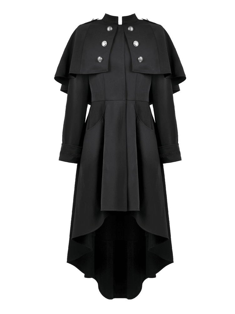 Gothic High Low Coat Dress with Cape and Silver Buttons - image 4