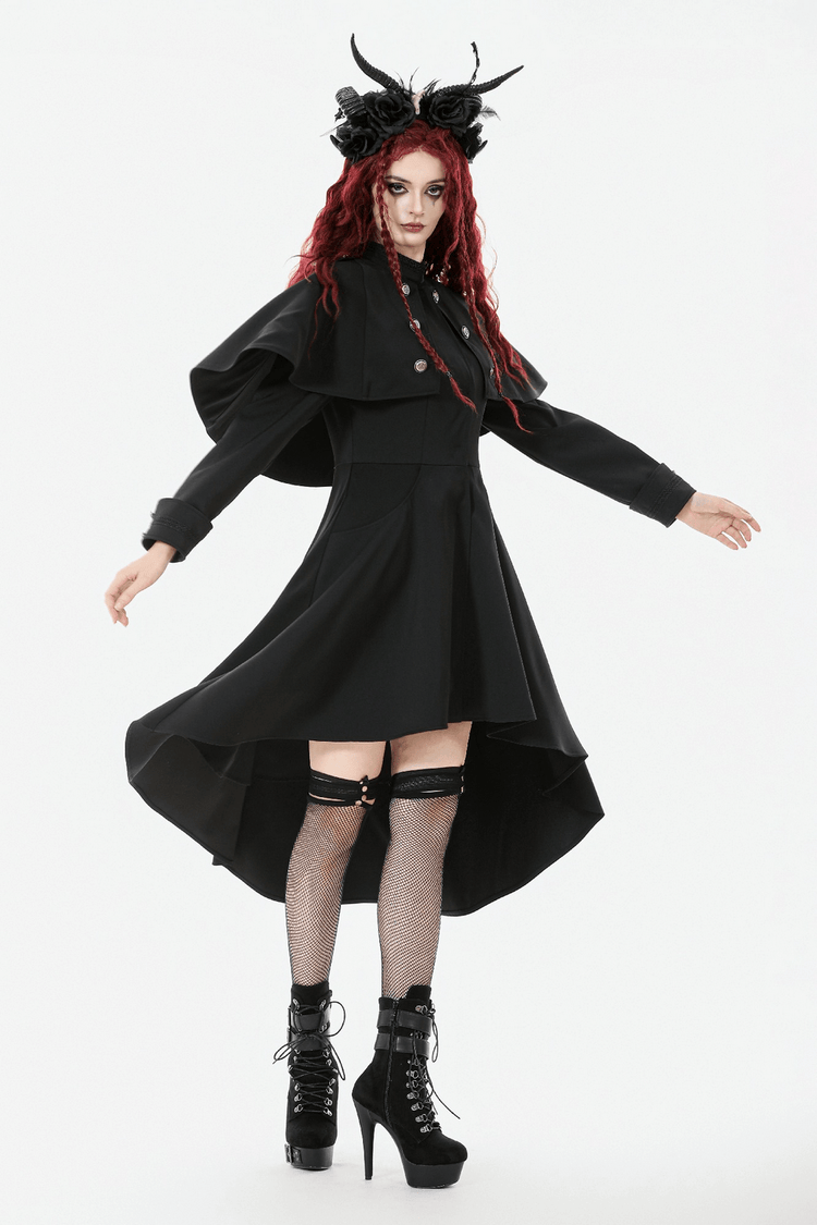 Gothic High Low Coat Dress with Cape and Silver Buttons - image 16