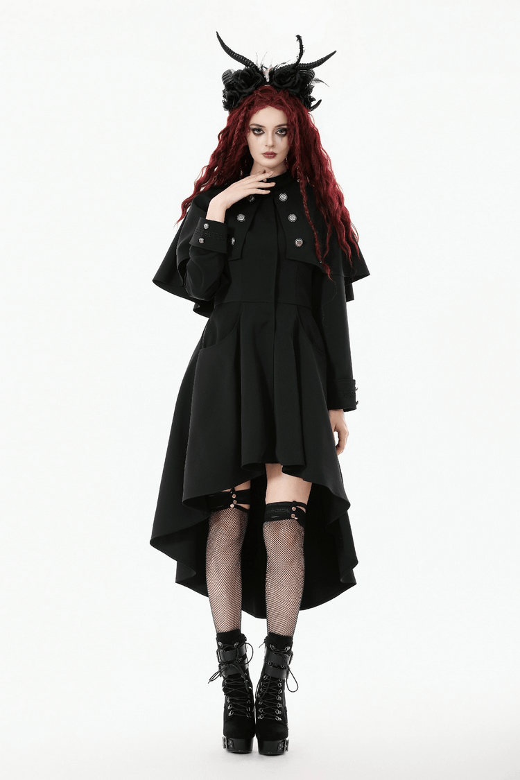 Gothic High Low Coat Dress with Cape and Silver Buttons - image 15