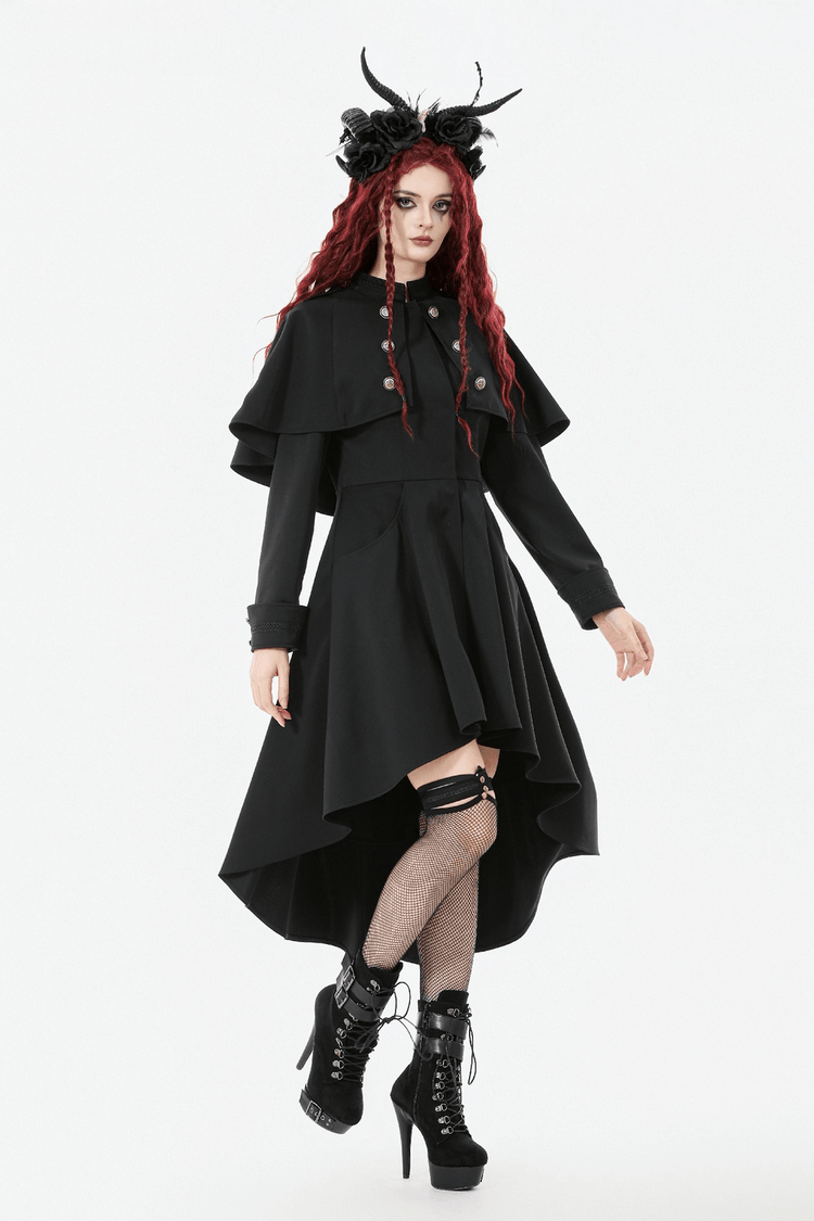 Gothic High Low Coat Dress with Cape and Silver Buttons - image 13