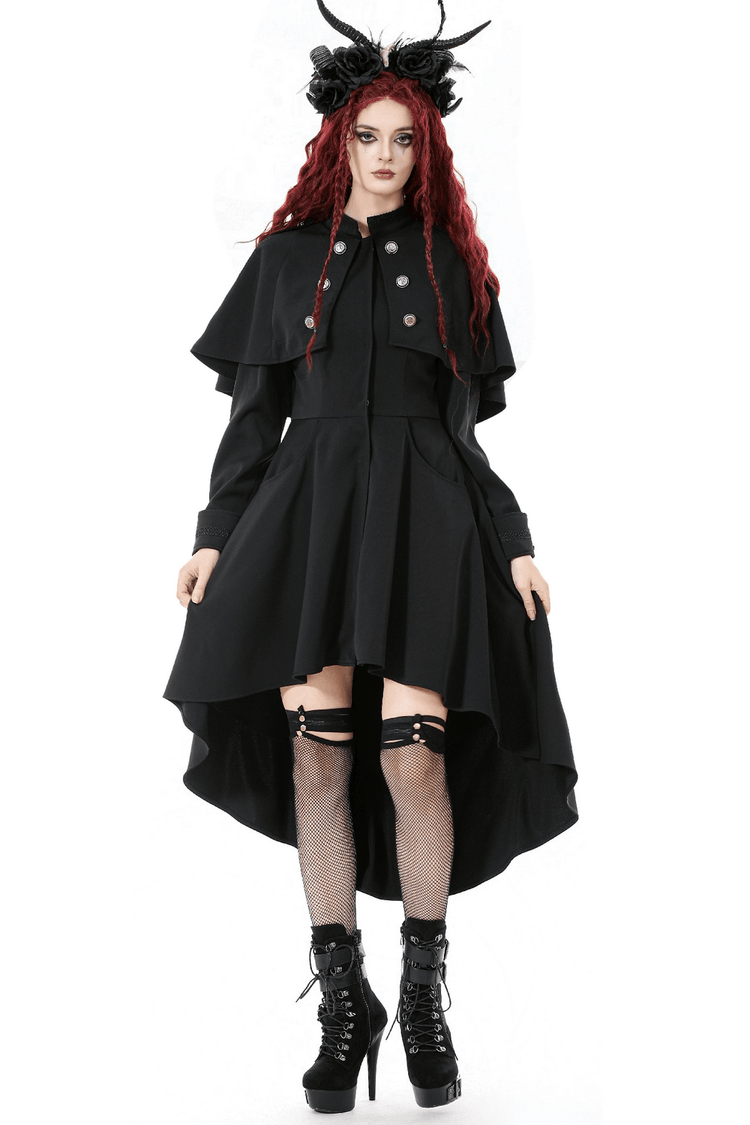Gothic High Low Coat Dress with Cape and Silver Buttons - image 1