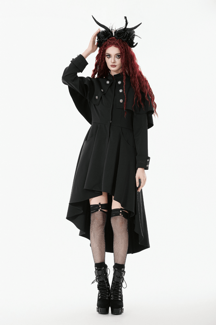 Gothic High Low Coat Dress with Cape and Silver Buttons - image 14