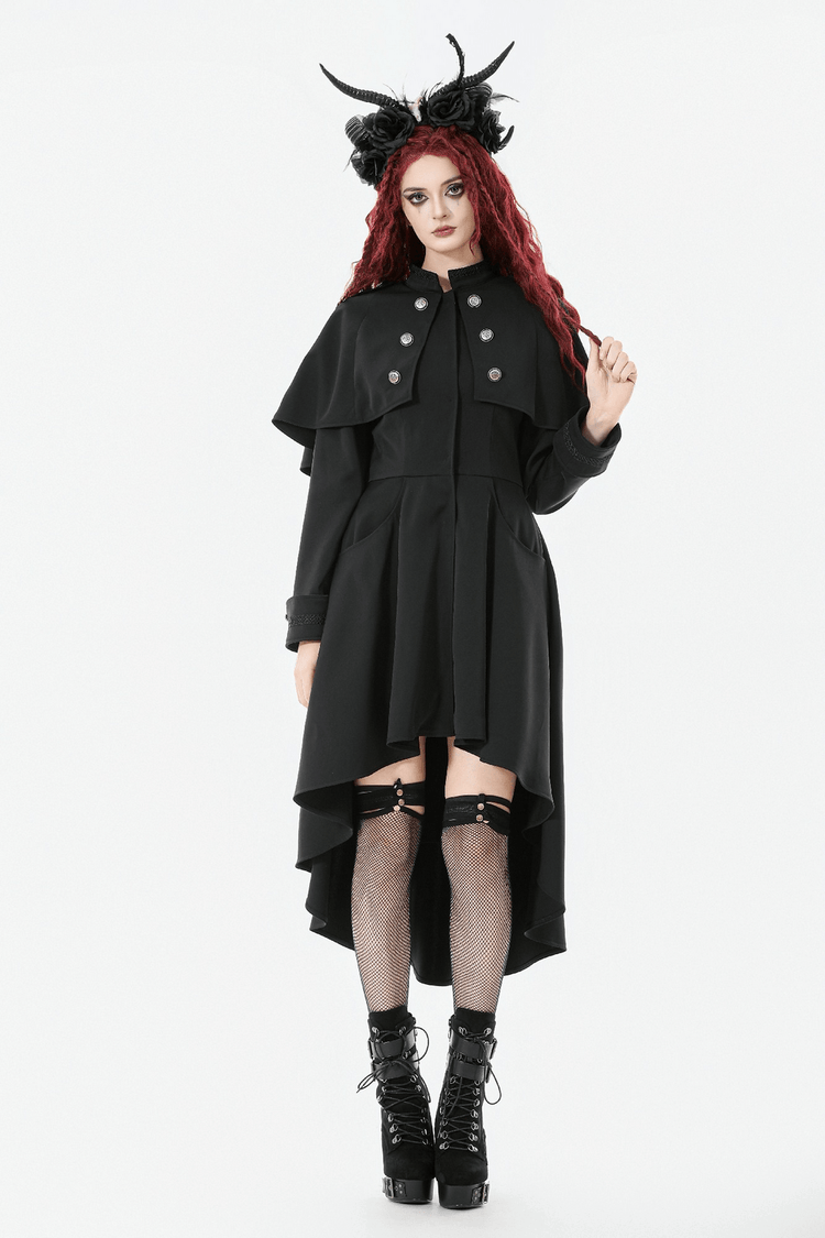 Gothic High Low Coat Dress with Cape and Silver Buttons - image 12