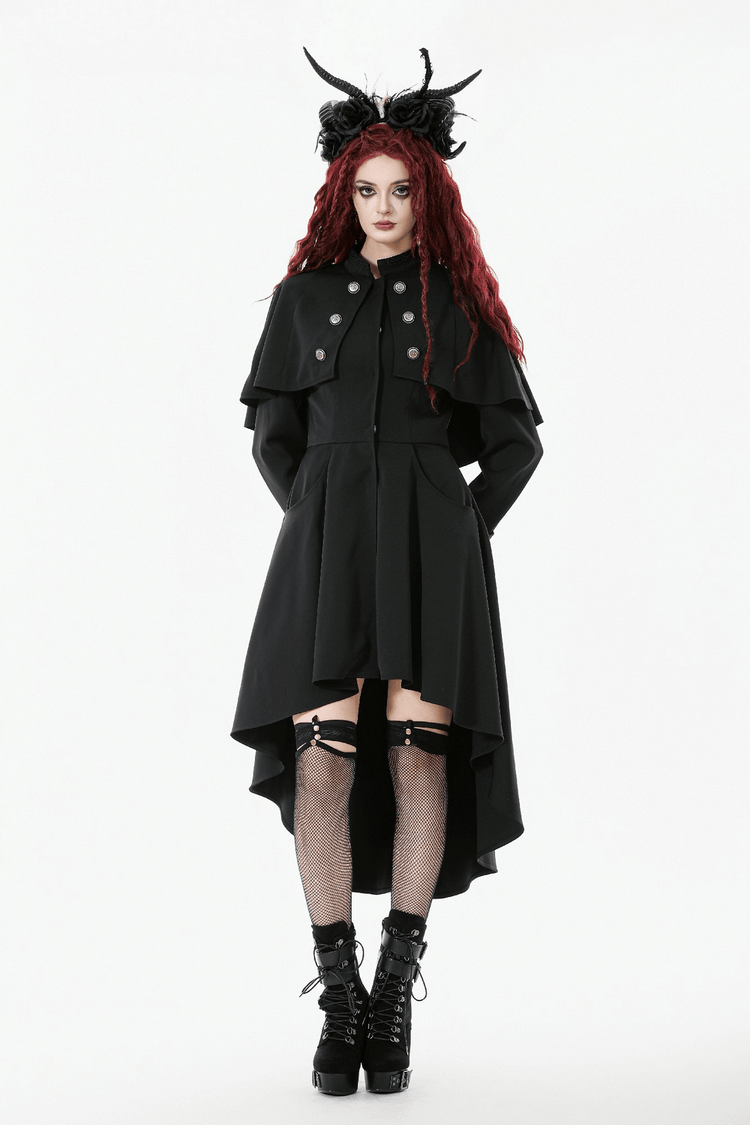 Gothic High Low Coat Dress with Cape and Silver Buttons - image 11