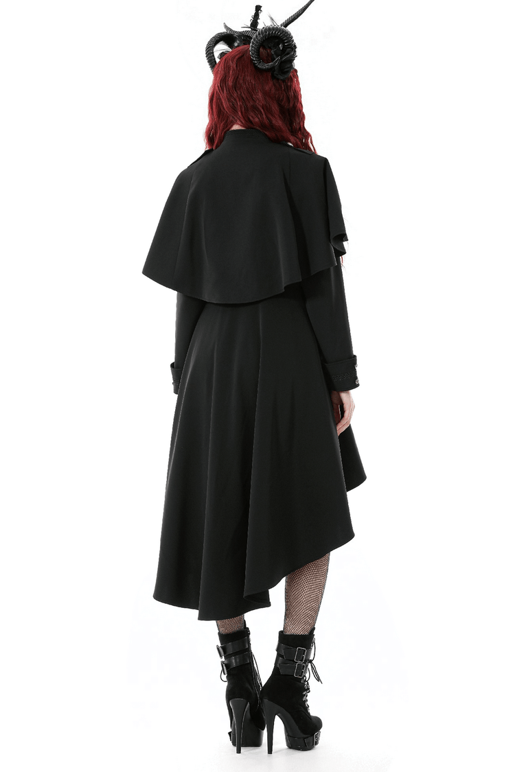 Gothic High Low Coat Dress with Cape and Silver Buttons - image 2