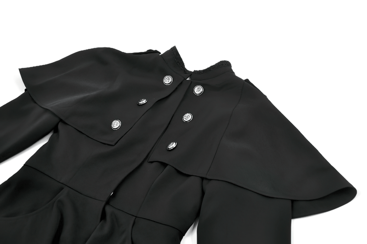 Gothic High Low Coat Dress with Cape and Silver Buttons - image 6