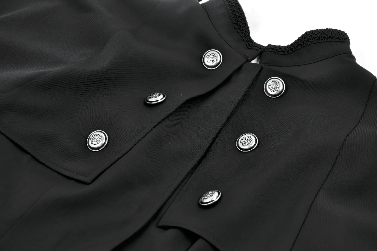 Gothic High Low Coat Dress with Cape and Silver Buttons - image 7