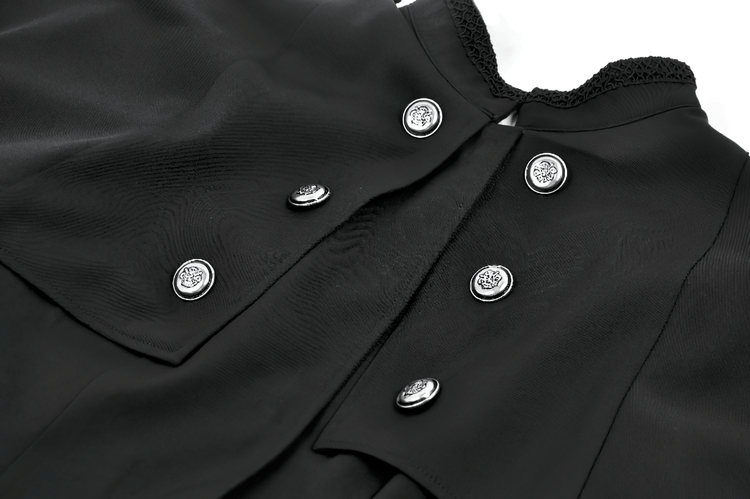 Gothic High Low Coat Dress with Cape and Silver Buttons - image 7