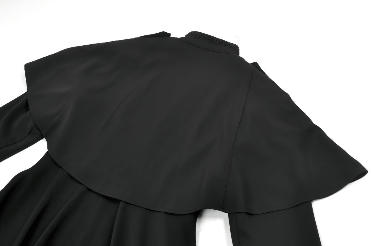 Gothic High Low Coat Dress with Cape and Silver Buttons - image 8
