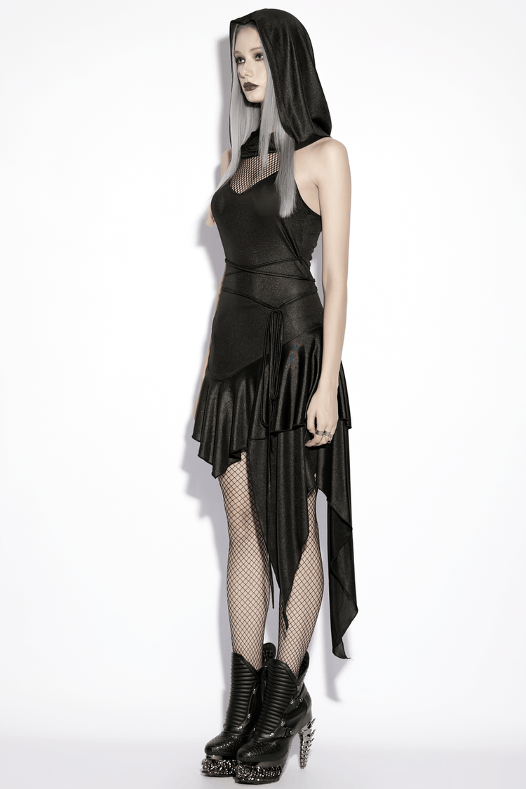 Gothic Hooded Asymmetric Mesh Dress for Women - image 13