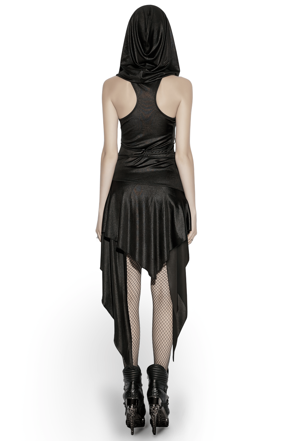 Gothic Hooded Asymmetric Mesh Dress for Women - image 2