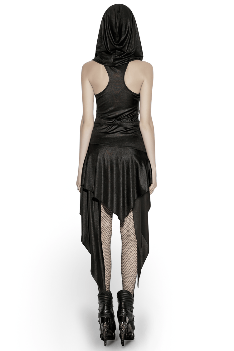 Gothic Hooded Asymmetric Mesh Dress for Women - image 2