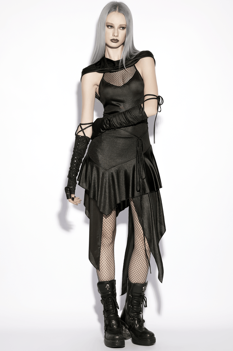 Gothic Hooded Asymmetric Mesh Dress for Women - image 16