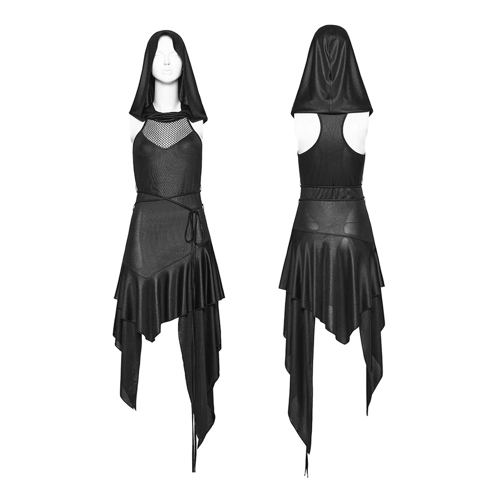 Gothic Hooded Asymmetric Mesh Dress for Women - image 3