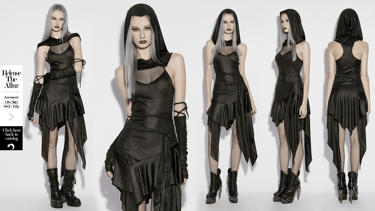 Gothic Hooded Asymmetric Mesh Dress for Women - image 17