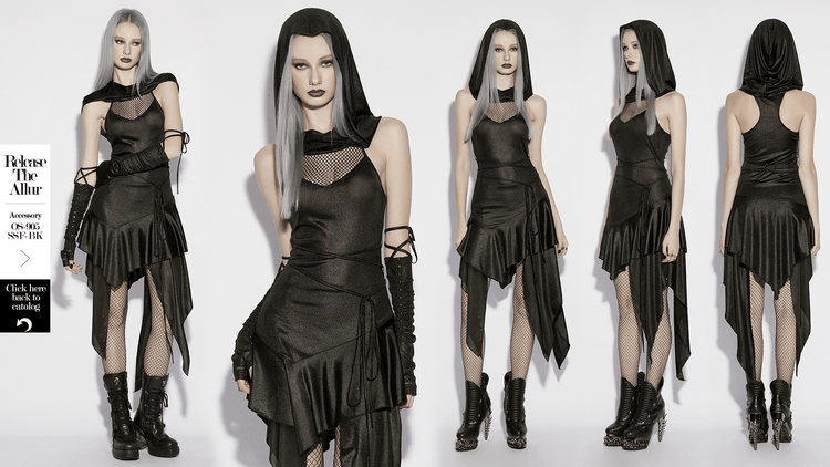 Gothic Hooded Asymmetric Mesh Dress for Women - image 17