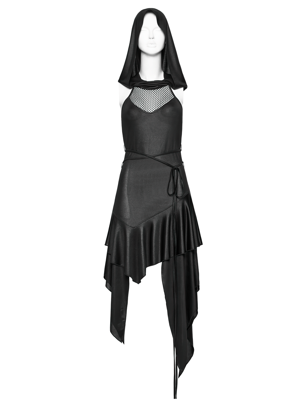 Gothic Hooded Asymmetric Mesh Dress for Women - image 4