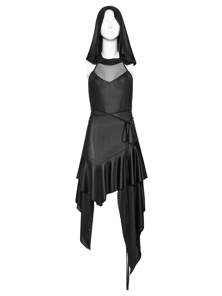 Gothic Hooded Asymmetric Mesh Dress for Women - image 4