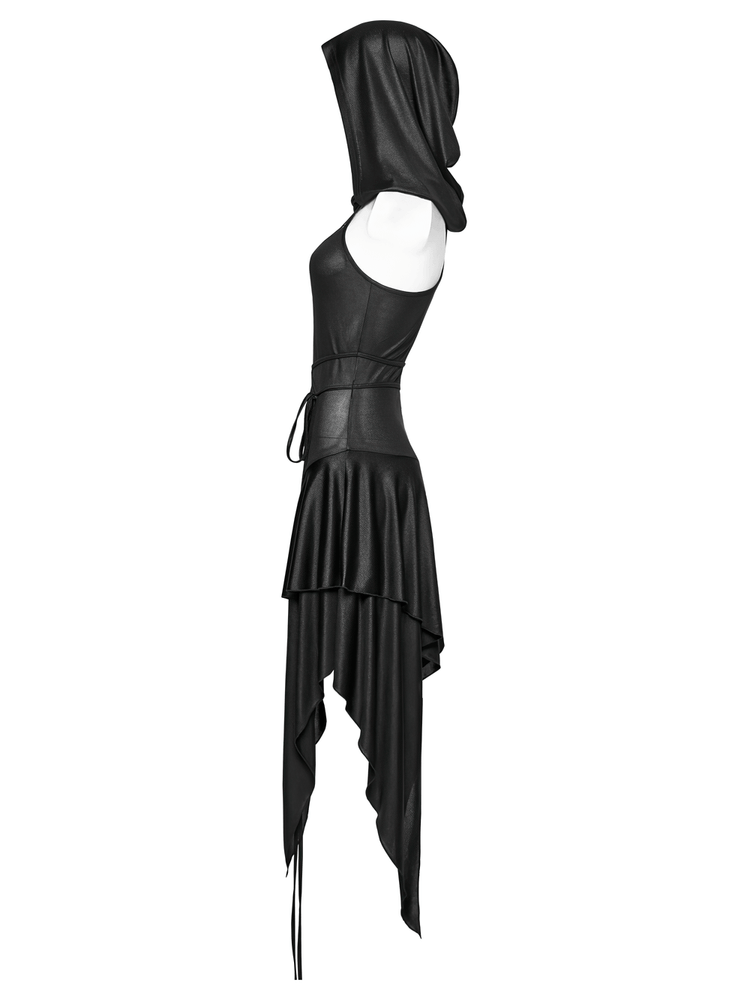 Gothic Hooded Asymmetric Mesh Dress for Women - image 5