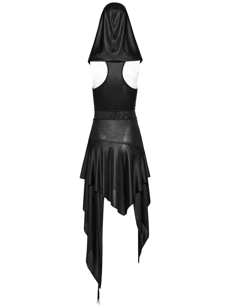 Gothic Hooded Asymmetric Mesh Dress for Women - image 6