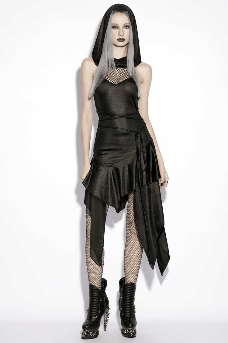 Gothic Hooded Asymmetric Mesh Dress for Women - image 12