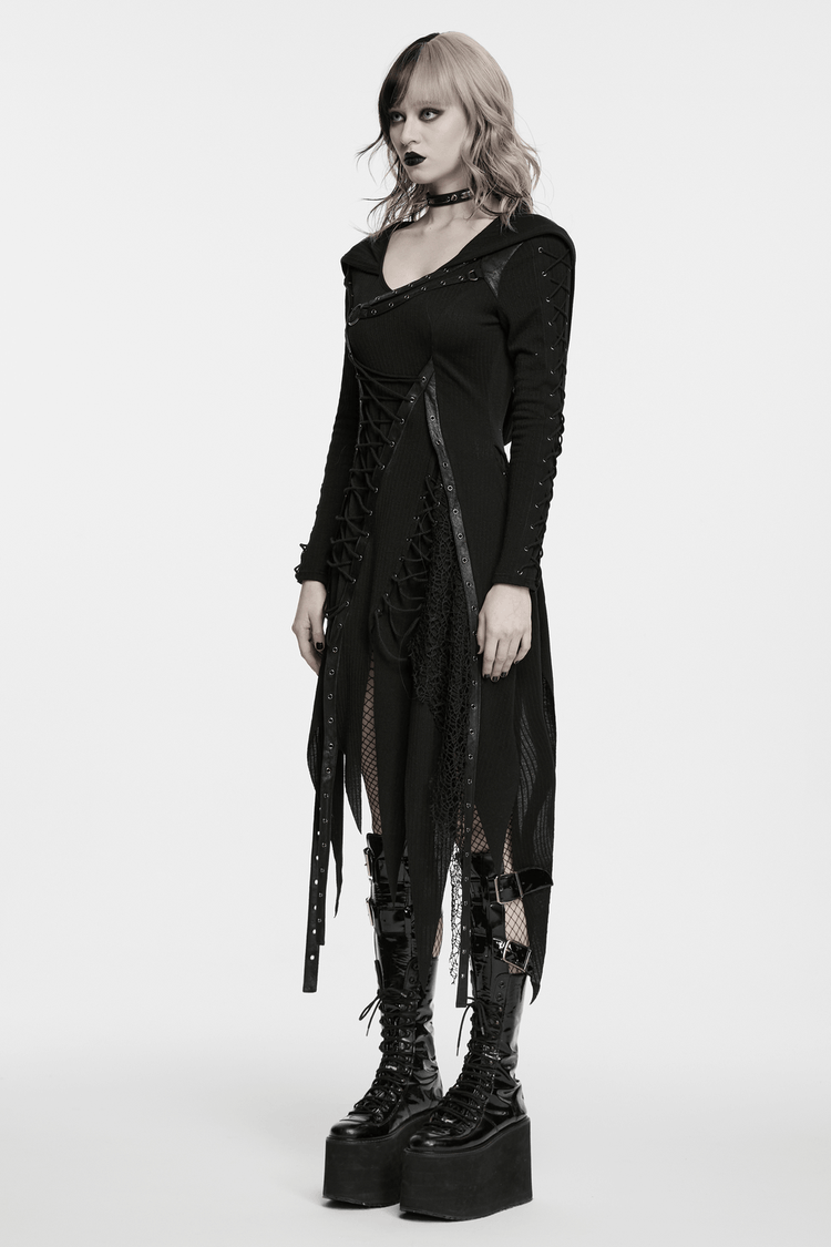 Gothic Hooded Knit Dress with Asymmetrical Hem - image 11