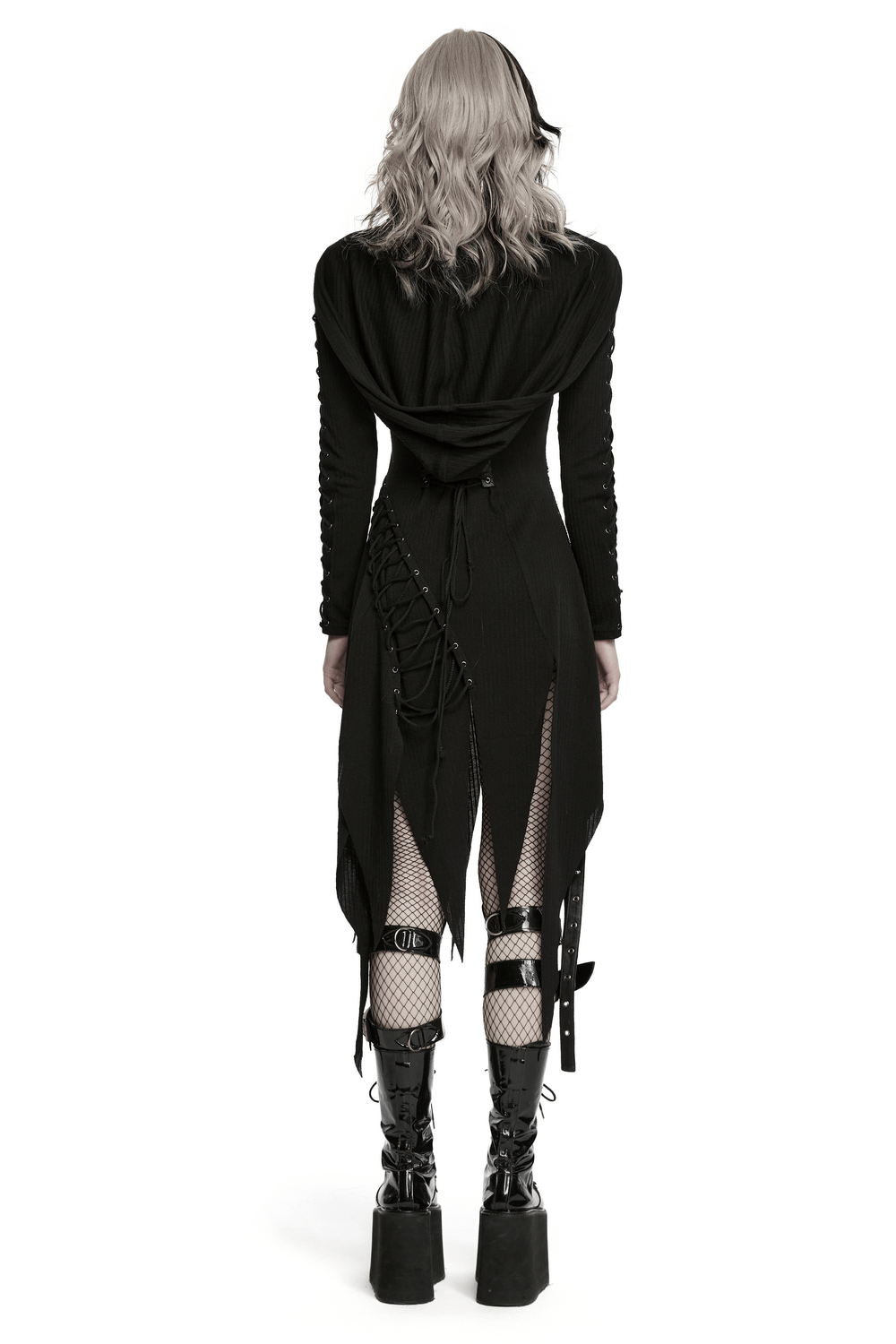 Gothic Hooded Knit Dress with Asymmetrical Hem - image 2