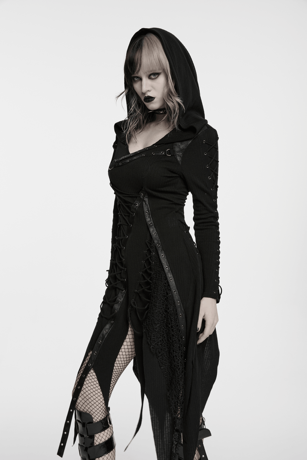 Gothic Hooded Knit Dress with Asymmetrical Hem - image 12