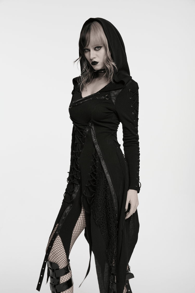 Gothic Hooded Knit Dress with Asymmetrical Hem - image 12